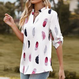 Women's Blouses Fashion Woman Blouse Shirts For Women Top Half Sleeve Feather Red White Green Grey Pink Female Tops Chiffon Clothing