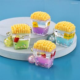 Keychains Creative Hamburger Fries Liquid Keychain For Keys Cute Oil Sequin Floating Box Bottle Keyring Lovely Girl Bag Ornament Key Chain