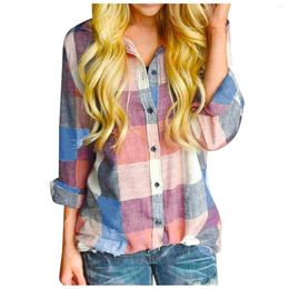 Women's Blouses Korean Style Checkered Shirts Casual Matching Color Long Sleeve Plaid And Button-Up Cardigan Blusas Tops