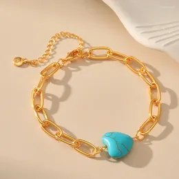 Strand CCGOOD Natural Turquoises Heart Design Bracelet For Women Gold Plated 18 K High Quality Minimalist Jewellery Pulseras Mujer Girl