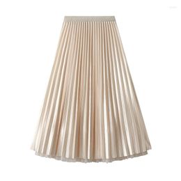 Skirts Women's Spring High Waist Pleated Mid-length A-line Double-sided Beaded Mesh Skirt Breathable And Versatile For Women