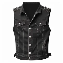 Men's Jackets Vintage Punk Denim Vest Sleeveless Jean With Rivets