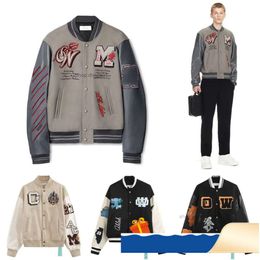 Off White Varsity Jacket Мужские куртки Offs Мужские мужские дизайнерские ветровки Vintage Loose Long Baseball Hip Hop Gceo 455 891