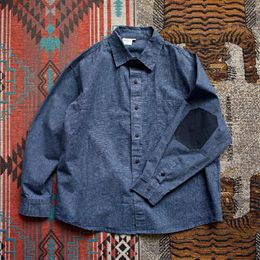 Men's Casual Shirts Japanese Small Checker Washed Distress Loose Patch Long Sleeve Denim Shirt Coat For Men And Women