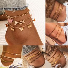 Anklets 3pcs/set Trendy Summer Simple And Sweet Butterfly Chain Anklet Female Personality Tassels Angel Pendant Aircraft Feet