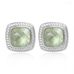 Stud Earrings 11mm Green Cubic Zirconia For Women Square CZ Stone Ear 2023 Fashion Design Jewelry Accessories