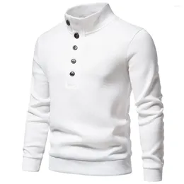 Men's Sweaters Long Sleeve Top Stylish Mid Length Pullover Sweater Button High Collar Slim Fit Thick Warmth For Fall Winter