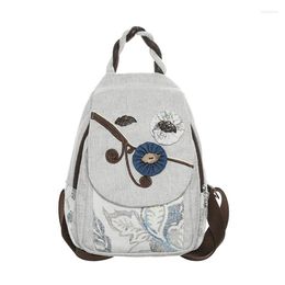 School Bags Vintage Cotton Linen Backpacks Women Lightweight Canvas Handle Mini Rucksacks Girls Ethnic Hand Woven Applique