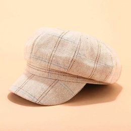 S Fall Winter Berets Women Plaid Ivy Hat Casual Girls Tweed Octagonal Cap