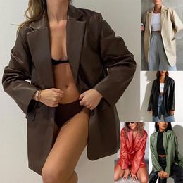 Women's Leather Fashion Autumn And Winter Jacket Europe The United States Casual Warm Solid Colour Suit