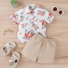 Clothing Sets Toddler Boys Short Sleeve Clothes Fashion Summer Floral Prints Shirts Shorts Child Kids Gentleman Outfits Infant