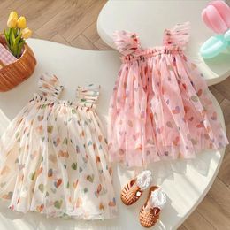 Ins style Girls Clothing Dresses Short Sleeve Summer Love Heart Print dress 100% cotton girl kids elegant