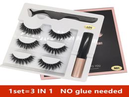 14 styles 3 Pairs Magnetic Eyelashes False Lashes Liquid Eyeliner Tweezer eye makeup set 3D magnet False eyelashes No Glue Need 7268993