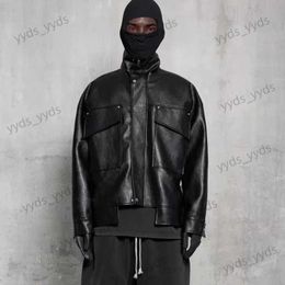 Men's Jackets 2022 Arnodefrance Autumn Winter ADF Leather Functional Tooling Zipper Jacket Coat Black M-XL T231123