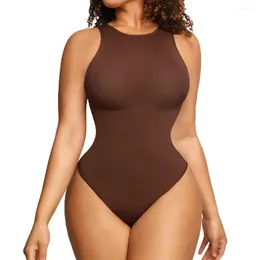 Women's Shapers Body-Hugging T-shirt Bodysuit Tops For Women Soft Crew Neck Body Shaper Thong Jumpsuit Flat Belly Corset Sexy Shapewear