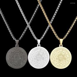 Pendant Necklaces Religious Rune Pattern Round Necklace Mens Fashion Metal Sliding Amulet Accessories Jewelry