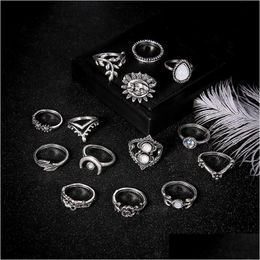 Cluster Rings Stone Stacking Rings Crown Moon Leaf Flower Drop Midi Knuckle Ring Set Women Fashion Jewellery Will And Drop Delivery Jewe Dhbjn