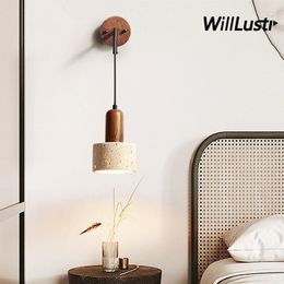 Wall Lamps Industrial Style Yellow Travertine Lamp Creative Stone Sconce Living Bedroom El Cafe Bar Balcony Store Walnut Wood Light