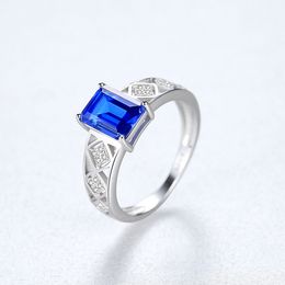 European Retro Sapphire Ring S925 Sterling Silver Geometric Hollow Brand Ring European and American Hot Popular Women High end Ring Jewelry Valentine's Day Gift spc