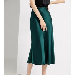 Skirts Korean England Office Lady Simple Solid Satin Elegant Summer Midi Skirt Women Faldas Mujer Moda Long Womens Plus Size