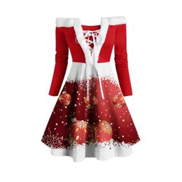 Casual Dresses Women Dress Merry Christmas Fashion Vintage Print Off Shoulder V-Neck Evening Party Vestido De Mujer