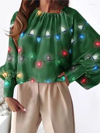 Women's Blouses Christmas Lanterns Print Blouse Fashion Batwing Sleeve Loose Oversize Tops 2024 Spring Casual Long O Neck Shirt