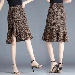 Skirts 2023 Leopard-Print Chiffon Dress Irregular High-Waist One Step Package Hip Medium Long Thin Fishtail Skirt Clothes For Women