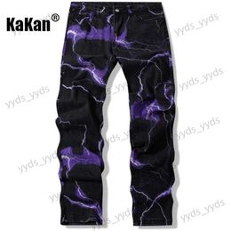 Men's Jeans Kakan - New Lightning Printed Tie Dyed Jeans From Europe and America for Men Street Trend Loose Fitting Straight Length Jeans53 T231123