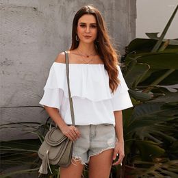 Women's Blouses Casual Chiffon Shirt Women Off-Shoulder Fashion Ruffles Half-Sleeve Loose Short-Sleeved Top Sexy Tops Frauenhemd