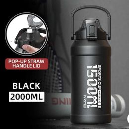 water bottle Water Bott Thermos Bott with Rovab Straw Protab Stainss Steel Water Bott with Carry Hand for Gym 2L Q231123