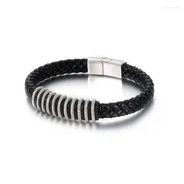 Bangle Fashion Twist Black Leather Men Gold Color Titanium Spring Tape Buckle Punk Simple Trendy Style Jewelry