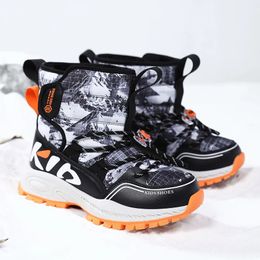 Botas menino menina inverno quente forro de pelúcia antiderrapante sapatos de neve de couro tornozelo plano impermeável ao ar livre pele durável para crianças 231122