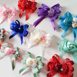 Other Fashion Accessories Bracelet Bridesmaids Flowers Wrist Corsage Boutonnieres Wedding Accessories Ribbon Roses Prom Sisters Bridal Marriage Dec J230422