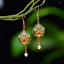 Decorative Figurines A Pair Of High-quality Cloisonne Mosaic White He Tian Jade Earrings