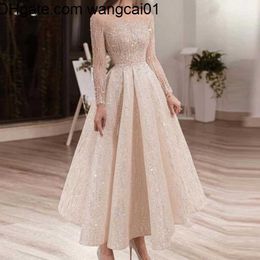 wangcai01Runway Dresses Burgundy Prom Dresses 2021 Long Illusion Neckline long Seve Lace Appliques Evening Gowns cheap Chiffon Special Occasion Dress