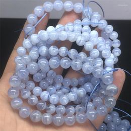 Link Bracelets Wholesale 1pcs Natural Blue Chalcedony Beads Lace Agate Gemstone Bracelet 6mm 8mm 18.5cm