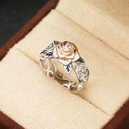 New Fashion Rose Flower Ring Gold Plated Retro Women Floral Shaped Female Engagement Wedding Bands Party Jewelry