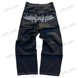 Men's Jeans Y2K Hip-hop Gothic Pattern Print Jeans American Retro High Street Men Women Baggy Oversized Wide Leg Denim Pants Slouchy Jeans T231123