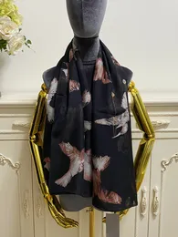 women's square scarf scarves shawl 100% silk material black pint bird pattern size 130cm - 130cm