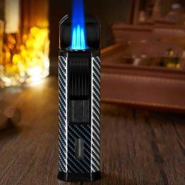 Lighters Torch No Gas Lighter Jet Unusual Three Butane Tube Metal Turbine Windproof Cigar Smoking Accessories Gadgets For Men Gift