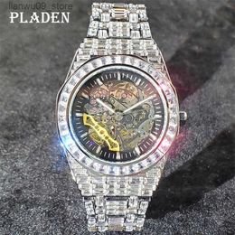 Wristwatches Hip Hop Mechanical Men Watch Luxurious Silver Diamond Clock Dive Stainless Steel Automatic Wirstwtch Transperant Bottom RelojesQ231123