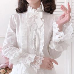 Women's Blouses Japan Style Blouse Women Lace Patchwork Long Sleeve Kawaii Shirt Female Arrival Bow Knot Design Casual Cute Tops Camisas