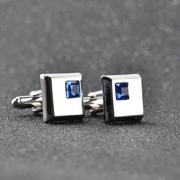 Cuff Links A Pair High Quality Trendy Silver Color Square Cufflinks Classic Men Luxury Blue White Crystal French Shirt Cufflink 231122