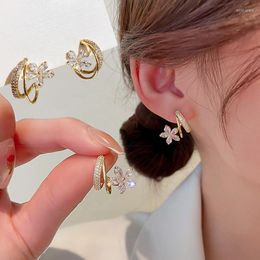 Stud Earrings Simple Pearl Rhinestone C-shaped Design For Girls Flower Crystal Metal Earring Elegant Female Trendy Jewellery Gifts