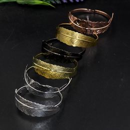 Bangle 65 60MM Silver Cuff Leaf Vintage Metal Rose Gold Feather Bracelet Copper Fashion Diy Bohemia Wristband For Women