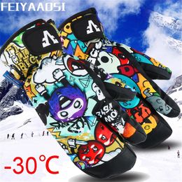 Ski Gloves 3 Finger Professional Snowboard Ski Gloves Waterproof -30 Winter Thermal Mittens windproof Skiing snowmobile touch screen rope 231122