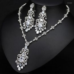 Necklace Earrings Set Wah Mei CZ Stone Crystal Pendant And Bridal Accessories Women Wedding