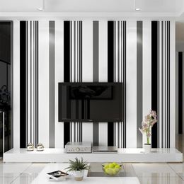 Wallpapers White Black Grey Wallpaper Modern Vertical Stripes Wall Paper TV Background Living Room Covering Mural For Girl Boy Bed333P