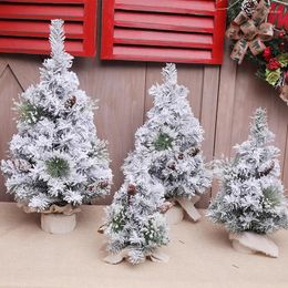 Christmas Decorations 30/40/50/60cm Small Flocking Snow Tree White Plant Decoration Home Window Tabletop Counter Year Ornaments