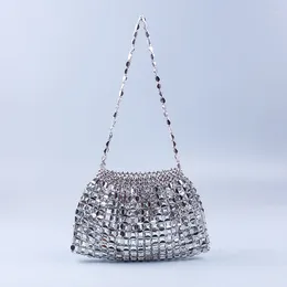 Duffel Bags Handmade Silver Gold Flat Bead Beaded Knitting Large Size Dumplings Fashion Trend One Shoulder Handbag